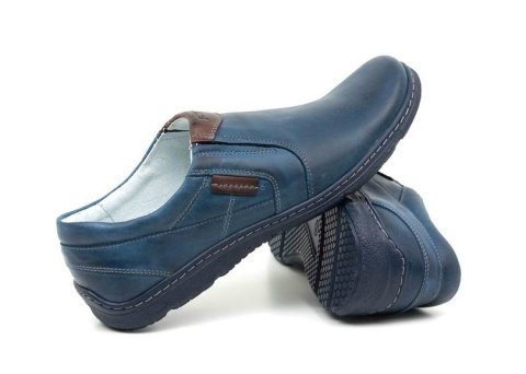 Buty męskie wsuwane classic skóra naturalna niebieskie JOKER od dobrebutypl