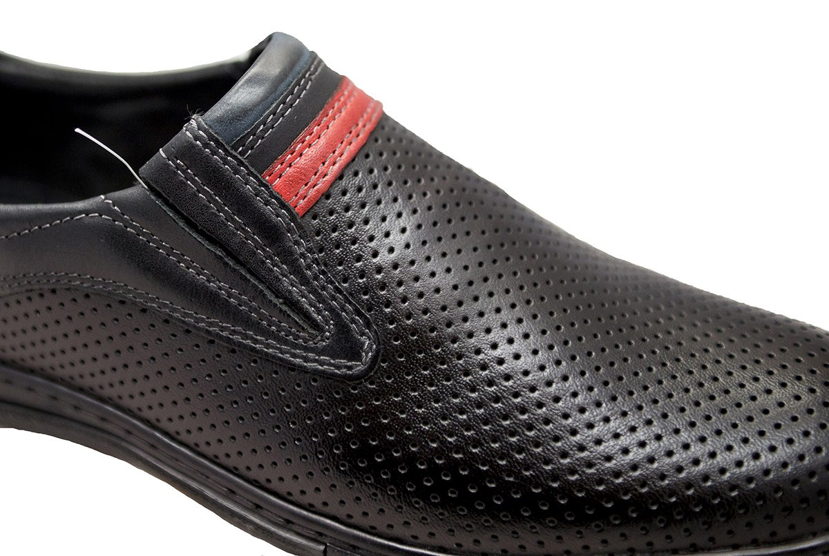 Męskie buty ażurowe czarne skóra naturalna JOKER od dobrebutypl