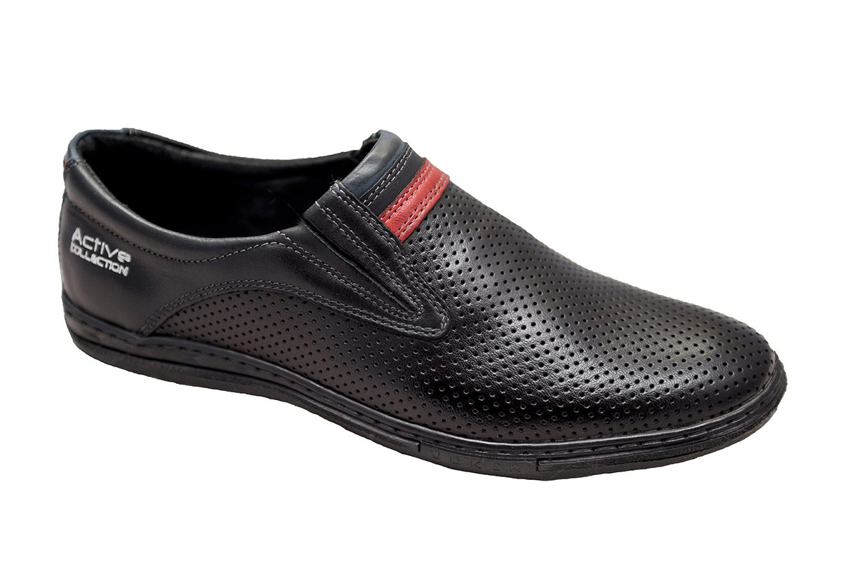 Męskie buty ażurowe czarne skóra naturalna JOKER od dobrebutypl
